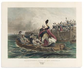 (GEORGE WASHINGTON.) Group of 3 hand-colored engravings of scenes from Washingtons life.